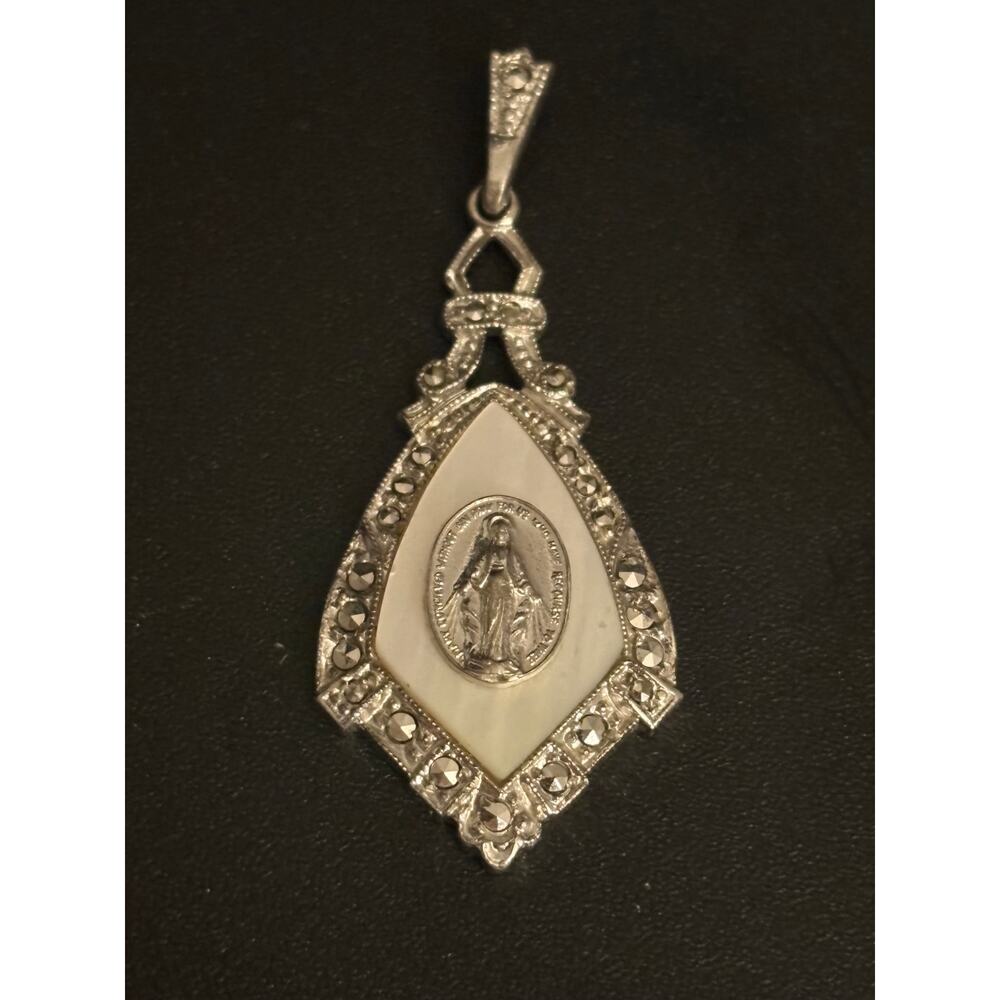 Ann Gale Sterling Marcasite Miraculous Medal Pendant